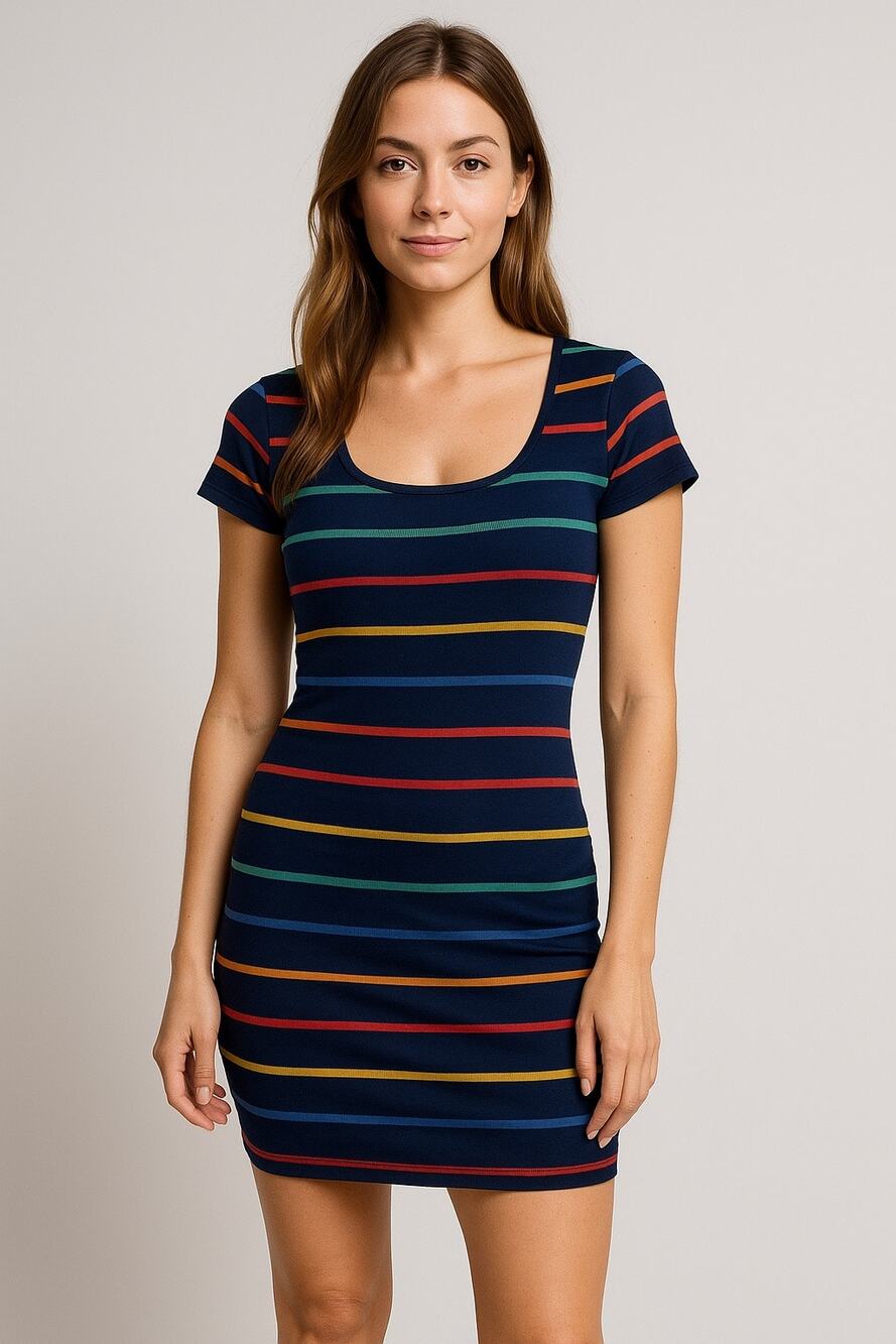 Arizona multicolor rainbow Fitted Cap Sleeve short knit dress XL Bodycon Y2K